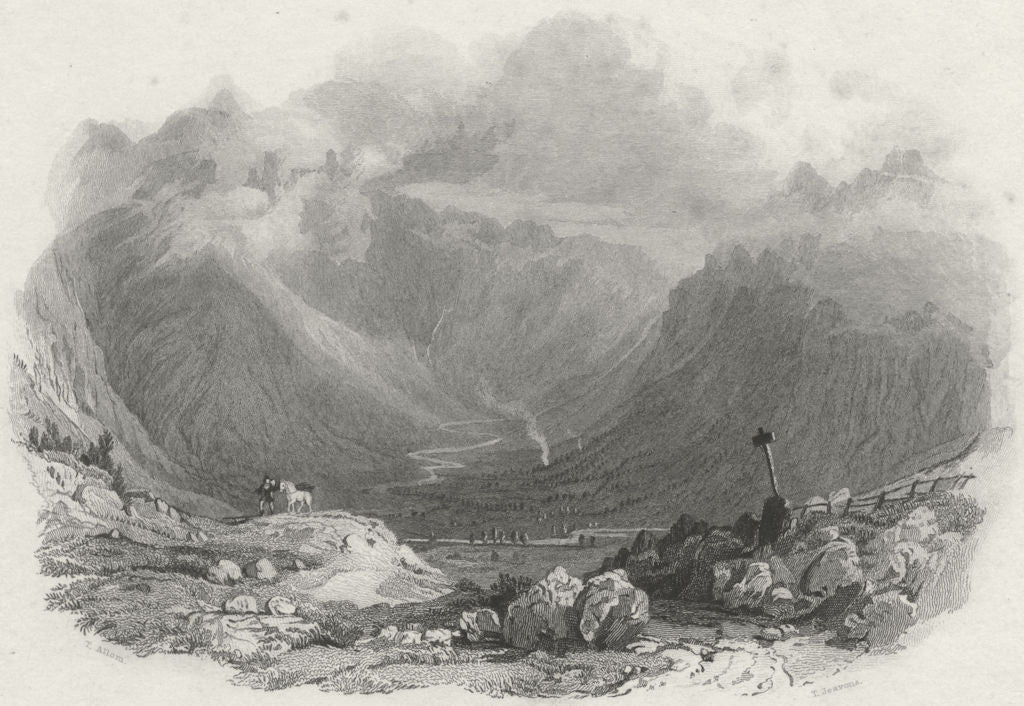 CUMBS. Langdale Pikes, Westmorland. Allom 1832 old antique print picture